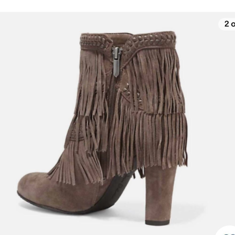 Women’s SAM EDELMAN Kaleb Taupe HEELED FRINGE Bootie Size 8 - Picture 3 of 9